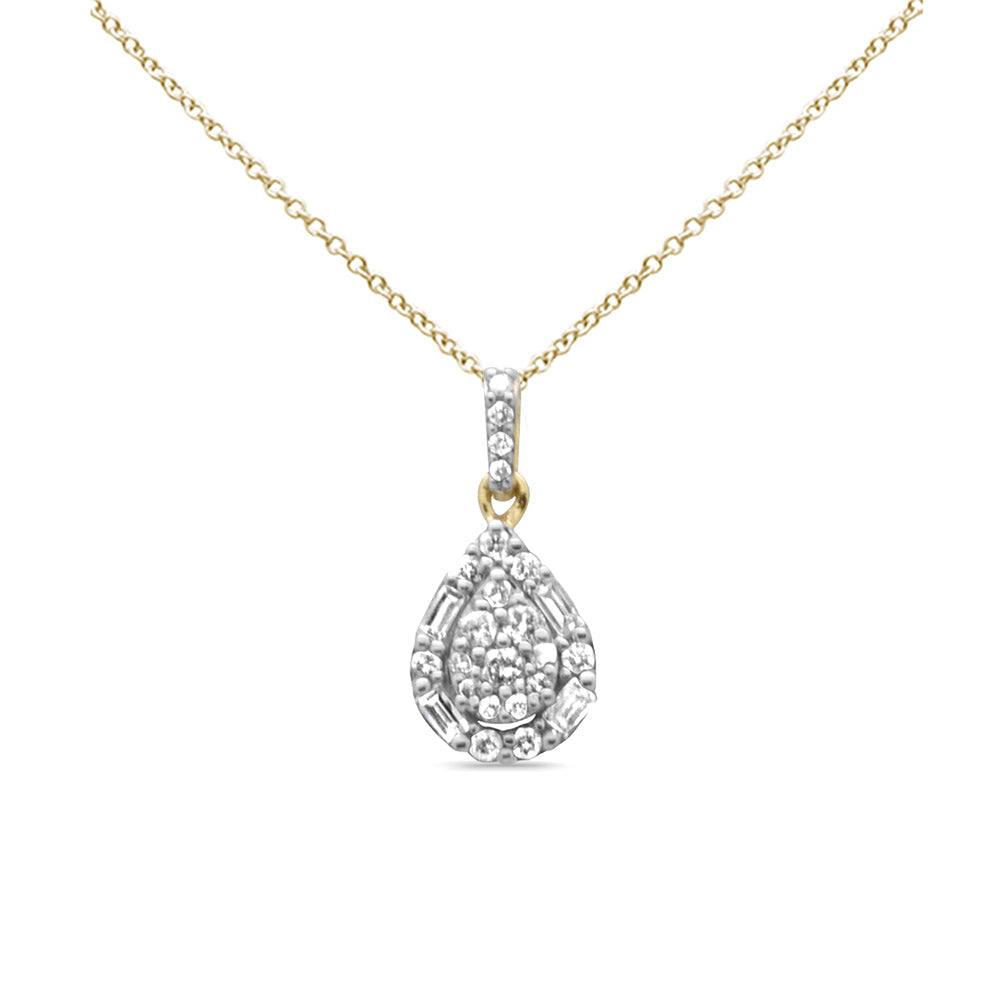 DIAMOND CLOSEOUT!  .35ct G SI 14K Yellow Gold Round & Baguette Diamond Pendant Necklace 18" Long