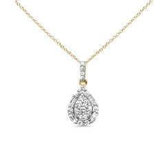 DIAMOND CLOSEOUT!  .35ct G SI 14K Yellow Gold Round & Baguette Diamond Pendant Necklace 18" Long