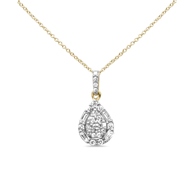 DIAMOND CLOSEOUT!  .35ct G SI 14K Yellow Gold Round & Baguette Diamond Pendant Necklace 18" Long