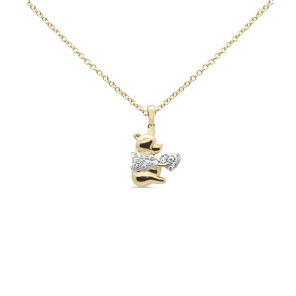 SPECIAL! .17ct G SI 14K Yellow Gold Diamond Bear Pendant Necklace 18" Long