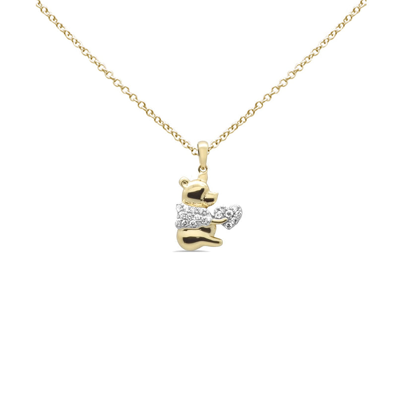 SPECIAL! .17ct G SI 14K Yellow Gold Diamond Bear Pendant Necklace 18" Long