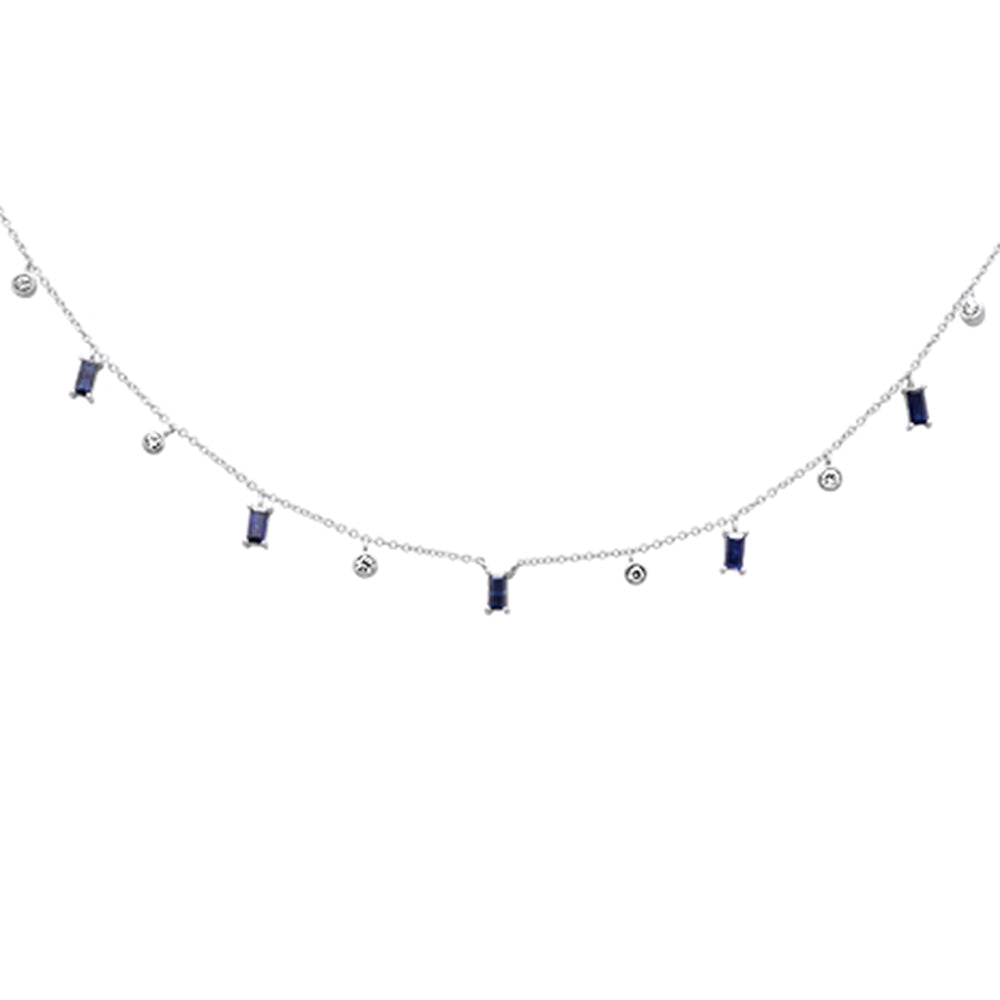 SPECIAL! .89ct G SI 14K White Gold Diamond & Blue Sapphire Gemstone Pendant Necklace 16+2" Long Chain