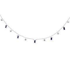 SPECIAL! .89ct G SI 14K White Gold Diamond & Blue Sapphire Gemstone Pendant Necklace 16+2" Long Chain