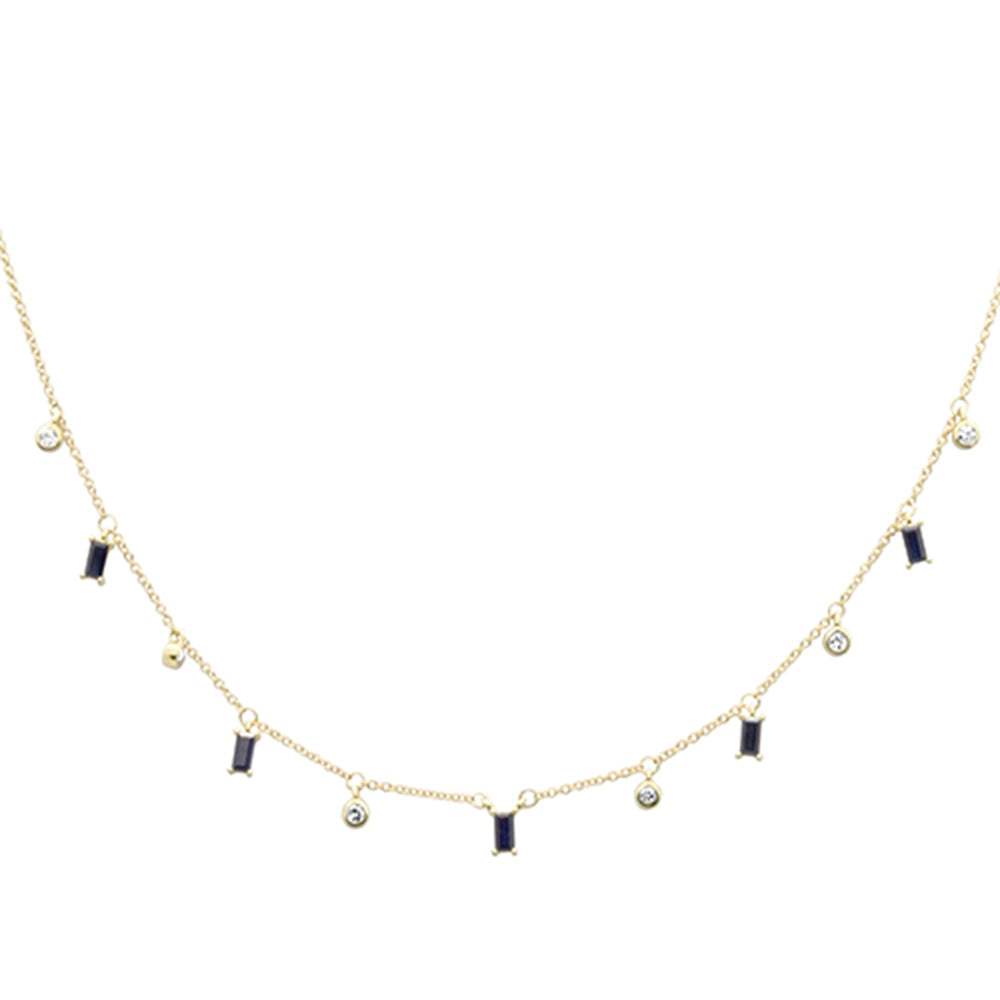 SPECIAL! .97ct G SI 14K Yellow Gold Diamond & Blue Sapphire Gemstone Drop Pendant Necklace 16" + 2" EXT
