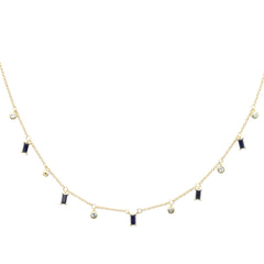 SPECIAL! .97ct G SI 14K Yellow Gold Diamond & Blue Sapphire Gemstone Drop Pendant Necklace 16" + 2" EXT