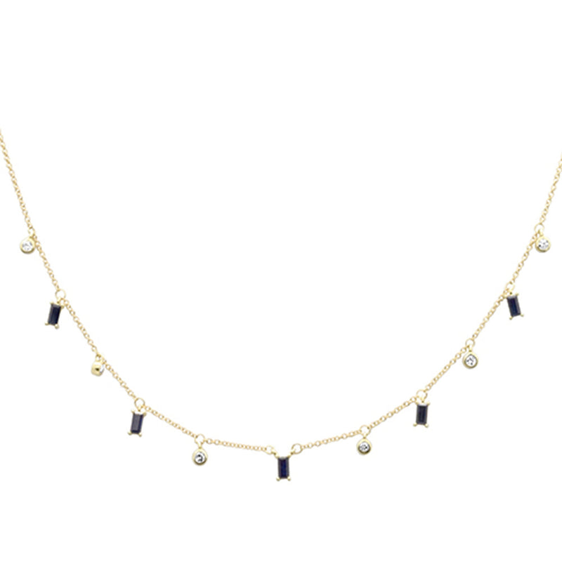 SPECIAL! .97ct G SI 14K Yellow Gold Diamond & Blue Sapphire Gemstone Drop Pendant Necklace 16" + 2" EXT