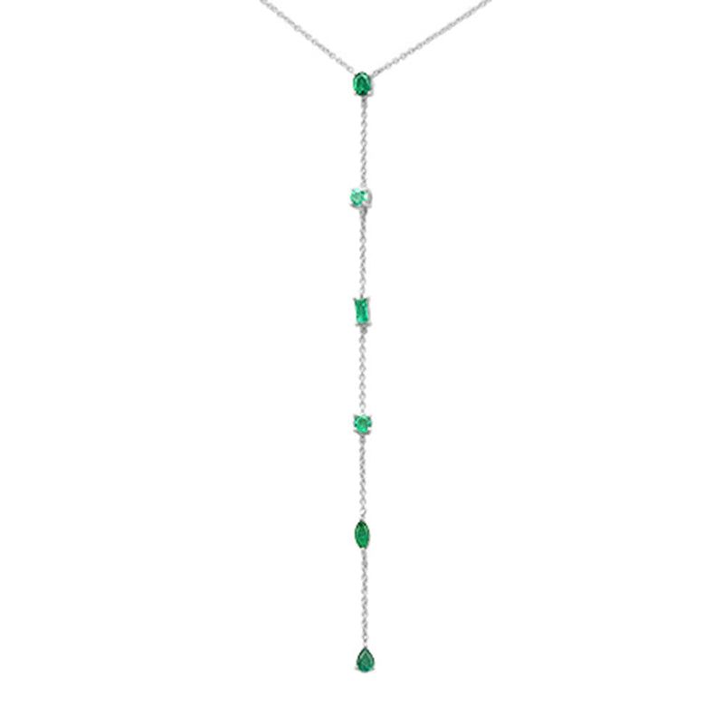 SPECIAL! .72ct G SI 14K White Gold Emerald Gemstone Pendant Necklace 16+2" Long Chain