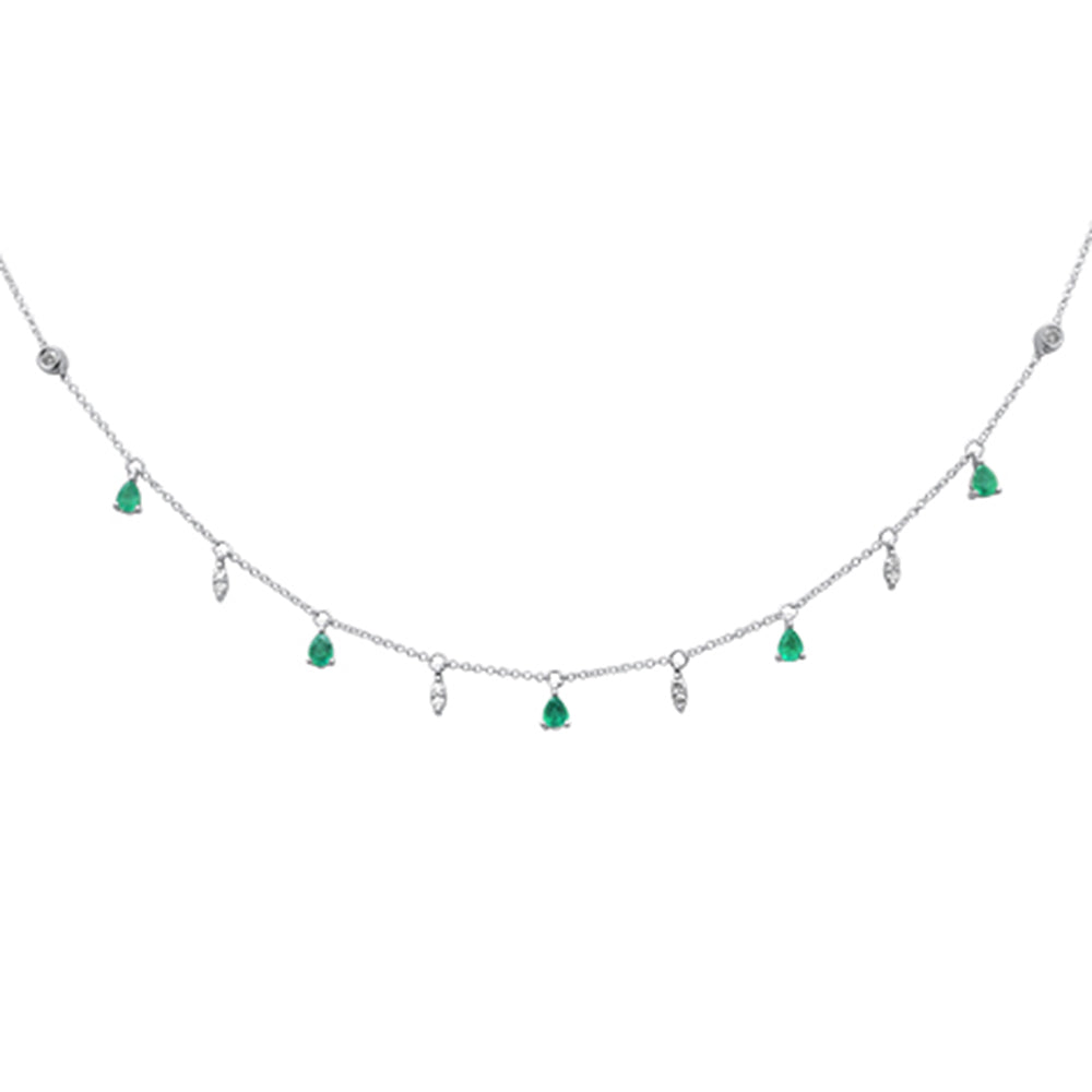 SPECIAL! .92ct G SI 14K White Gold Diamond & Emerald Gemstone Pendant Necklace 16+2" Long Chain