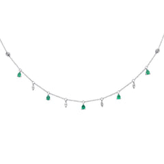 SPECIAL! .92ct G SI 14K White Gold Diamond & Emerald Gemstone Pendant Necklace 16+2" Long Chain
