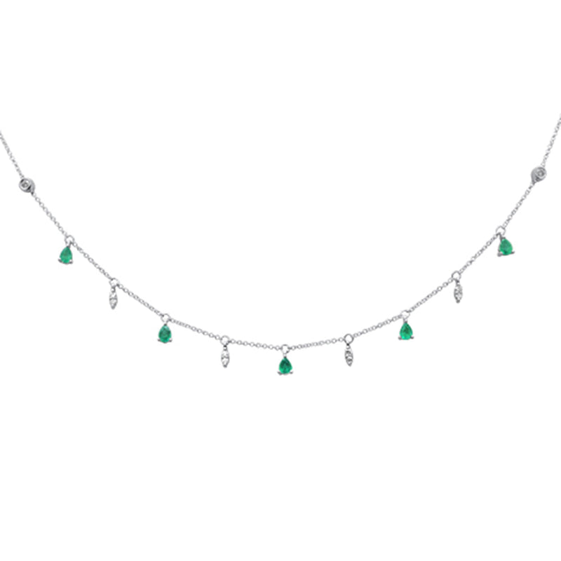 SPECIAL! .92ct G SI 14K White Gold Diamond & Emerald Gemstone Pendant Necklace 16+2" Long Chain