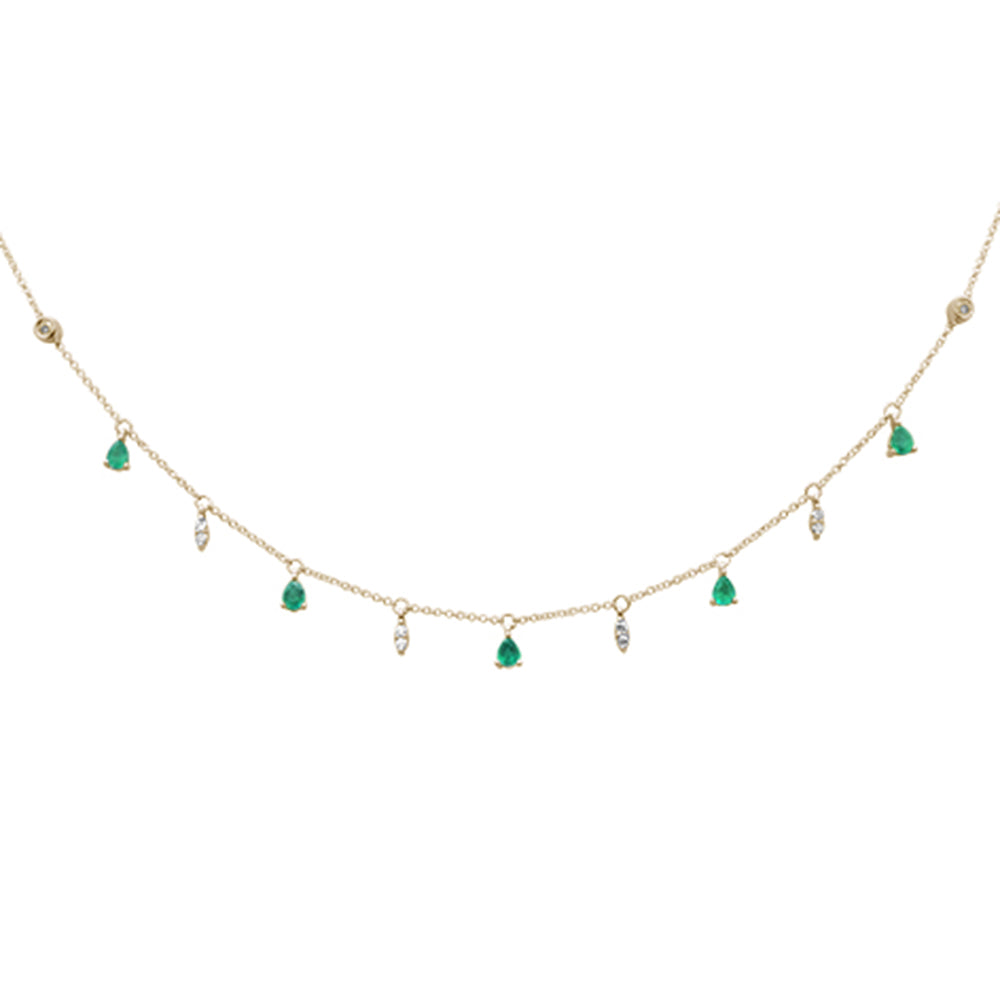 SPECIAL! .92ct G SI 14K Yellow Gold Diamond & Emerald Gemstone Pendant Necklace 16+2" Long Chain
