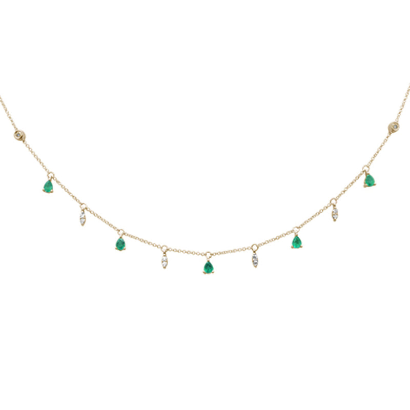 SPECIAL! .92ct G SI 14K Yellow Gold Diamond & Emerald Gemstone Pendant Necklace 16+2" Long Chain