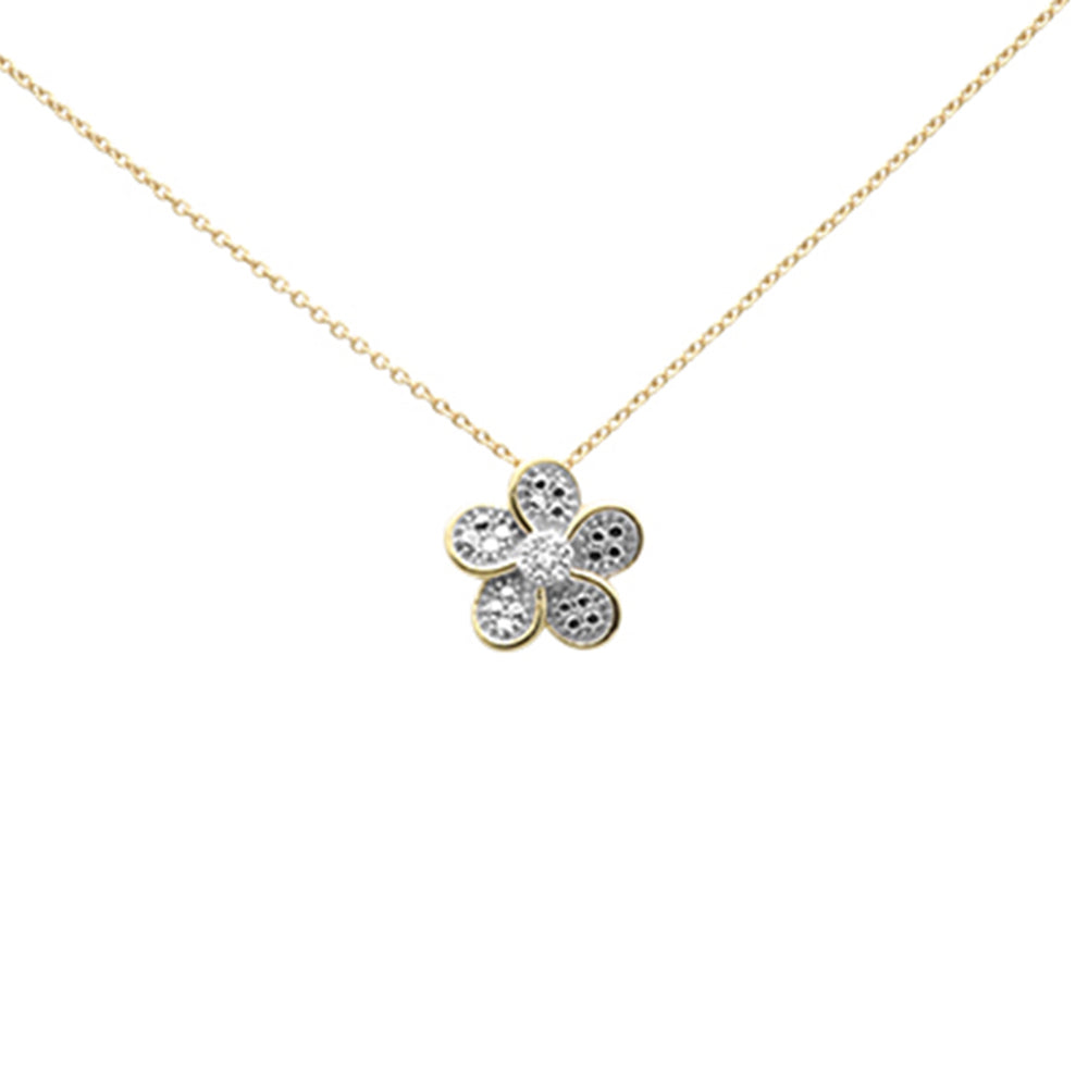 SPECIAL! .04ct G SI 10K Yellow Gold Diamond Flower Pendant Necklace 18" Long
