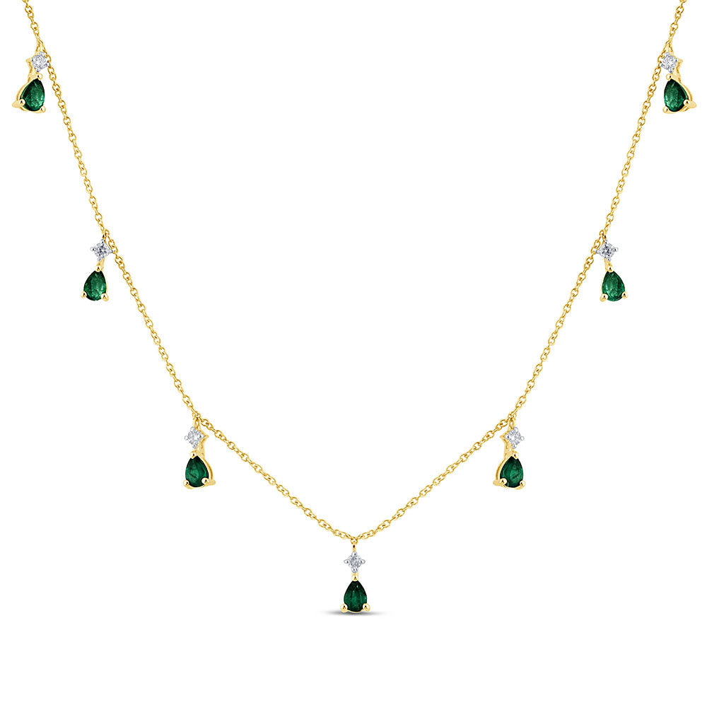 SPECIAL!1.17ct G SI 14K Yellow Gold Diamond & Emerald Gemstones Pendant Necklace 16+2" EXT Long
