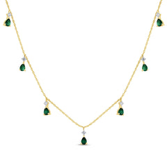 SPECIAL!1.17ct G SI 14K Yellow Gold Diamond & Emerald Gemstones Pendant Necklace 16+2" EXT Long