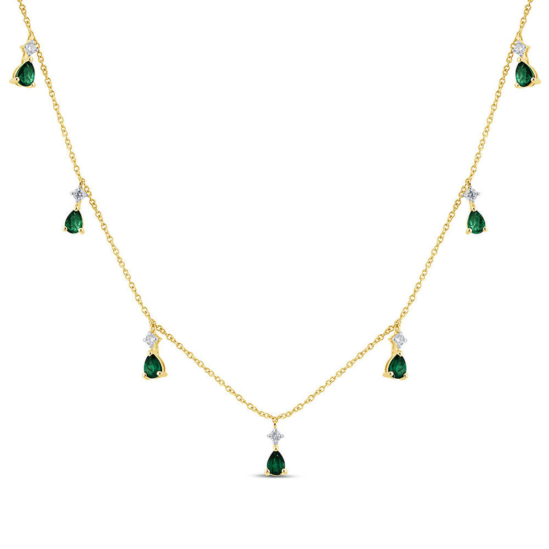 SPECIAL!1.17ct G SI 14K Yellow Gold Diamond & Emerald Gemstones Pendant Necklace 16+2" EXT Long