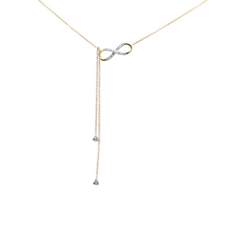 SPECIAL!.19ct G SI 14K Yellow Gold Infinity Style Diamond Pendant Necklace 16+2" EXT Long