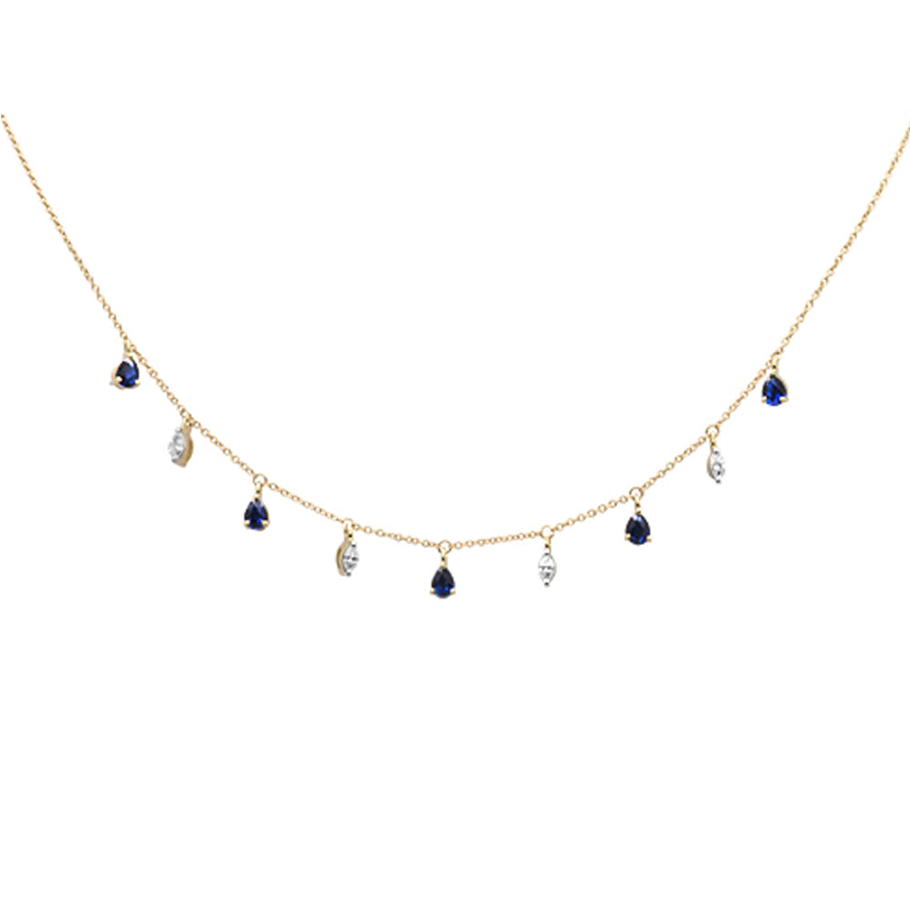 SPECIAL!1.17ct G SI 14K Yellow Gold Diamond & Blue Sapphire Gemstone Pendant Necklace 16+2" EXT Long