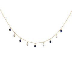 SPECIAL!1.17ct G SI 14K Yellow Gold Diamond & Blue Sapphire Gemstone Pendant Necklace 16+2" EXT Long