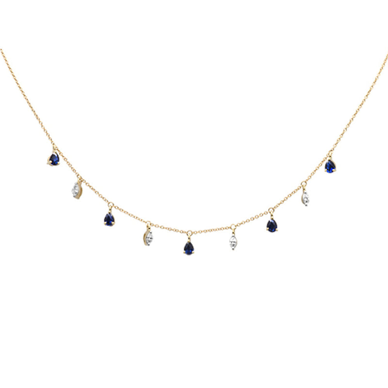 SPECIAL!1.17ct G SI 14K Yellow Gold Diamond & Blue Sapphire Gemstone Pendant Necklace 16+2" EXT Long