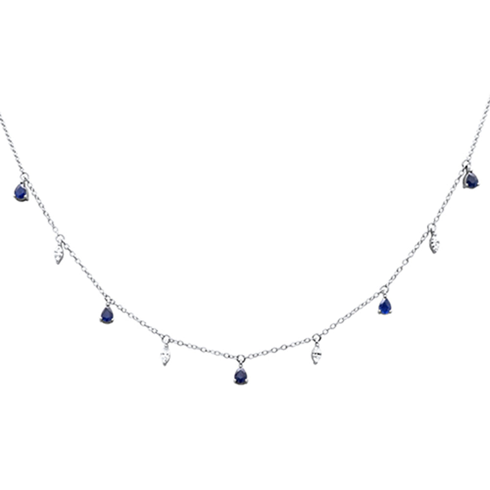 SPECIAL! 1.36ct G SI 14K White Gold Diamond & Blue Sapphire Gemstone Dangling Pendant Necklace 16" + 2" EXT