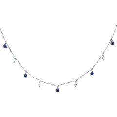 SPECIAL! 1.36ct G SI 14K White Gold Diamond & Blue Sapphire Gemstone Dangling Pendant Necklace 16" + 2" EXT