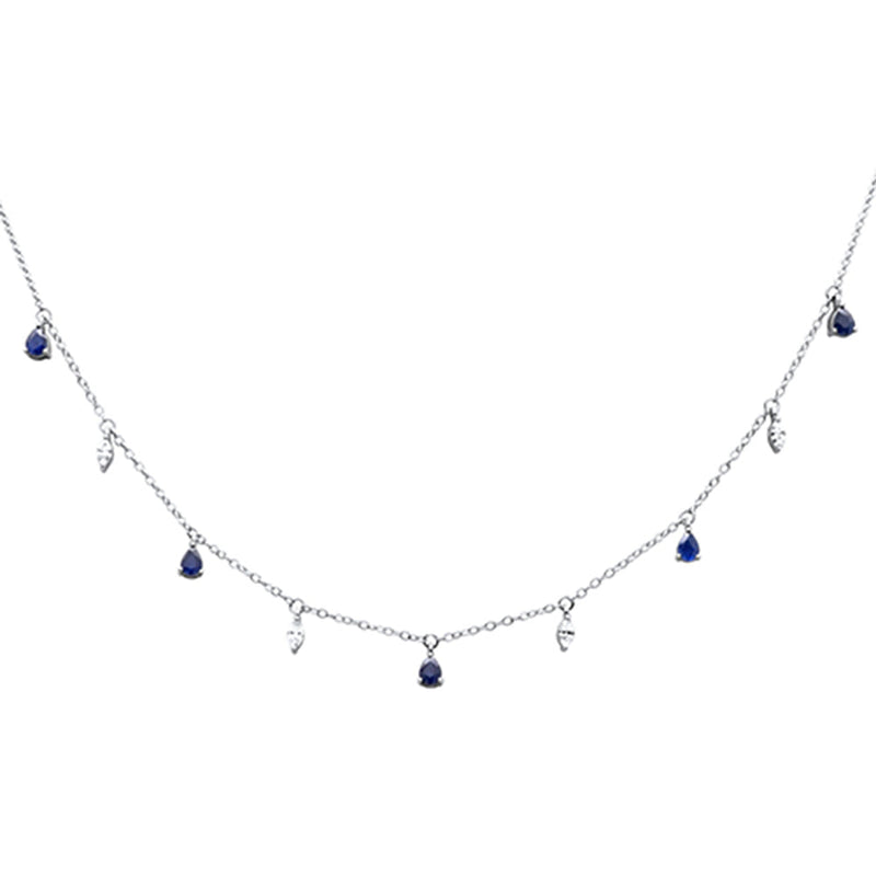 SPECIAL! 1.36ct G SI 14K White Gold Diamond & Blue Sapphire Gemstone Dangling Pendant Necklace 16" + 2" EXT