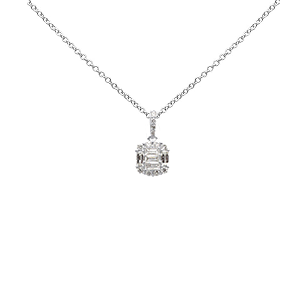 SPECIAL!.35ct G SI 14K White Gold Round & Baguette Diamond Pendant Necklace 18" Long