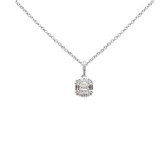SPECIAL!.35ct G SI 14K White Gold Round & Baguette Diamond Pendant Necklace 18" Long