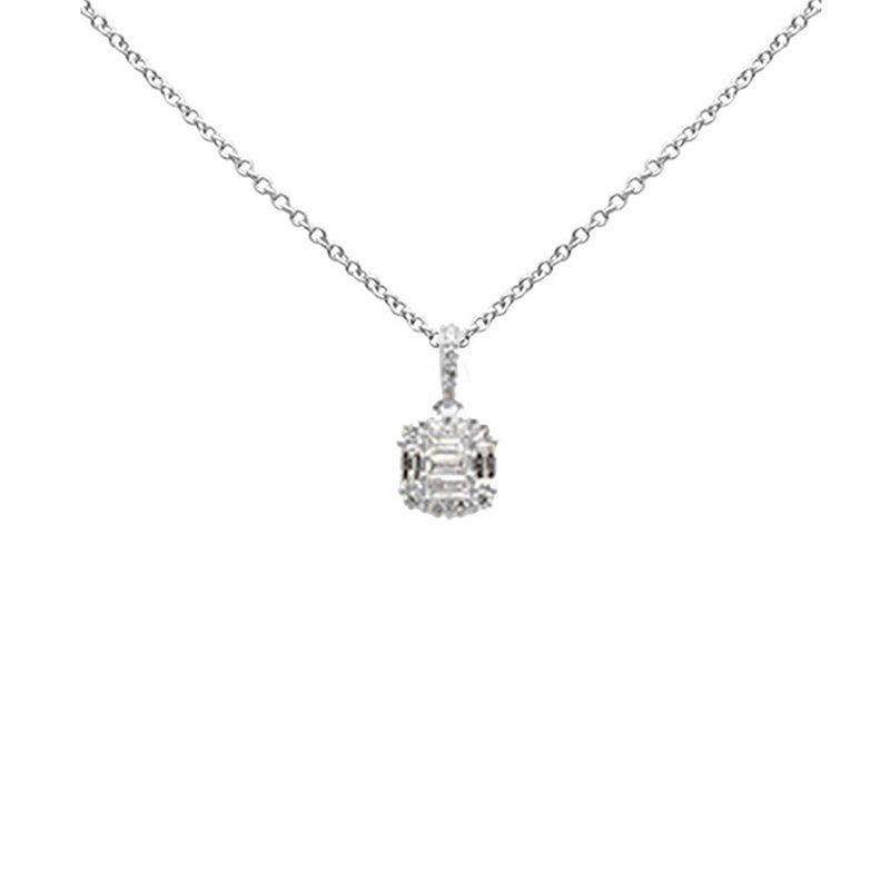 SPECIAL!.35ct G SI 14K White Gold Round & Baguette Diamond Pendant Necklace 18" Long