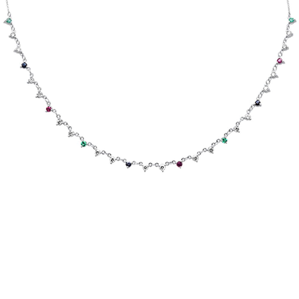 GEMSTONE CLOSEOUT! 1.70ct G SI 14K White Gold Diamond & Multi Color Gemstone Pendant Necklace 16+2" EXT Long