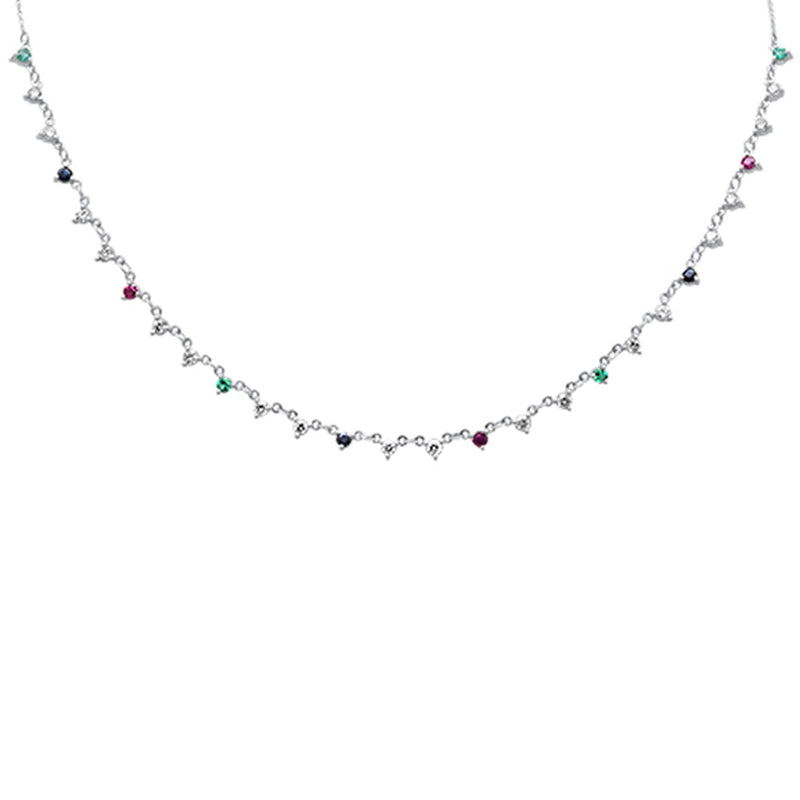 GEMSTONE CLOSEOUT! 1.70ct G SI 14K White Gold Diamond & Multi Color Gemstone Pendant Necklace 16+2" EXT Long