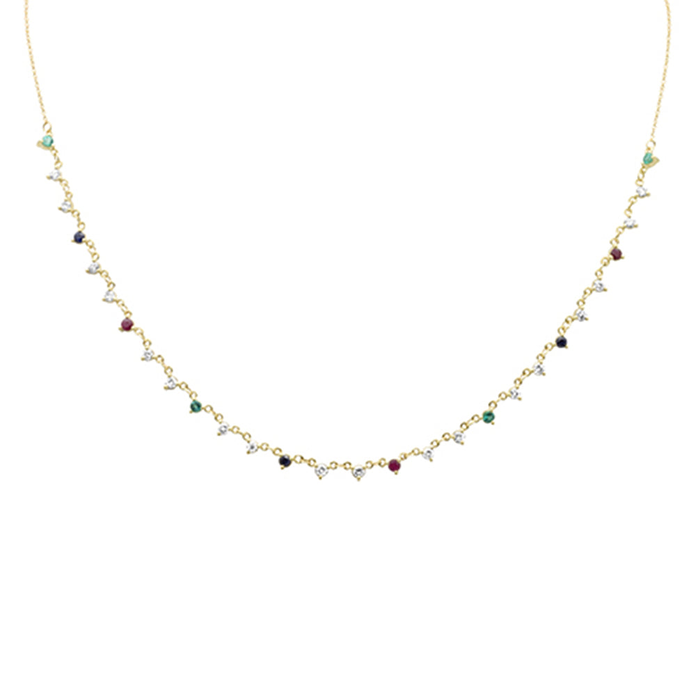 GEMSTONE CLOSEOUT!   1.71ct G SI 14K Yellow Gold Diamond & Multi Color Gemstones Pendant Necklace 16+2" Ext Long