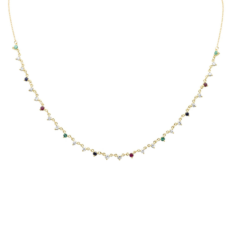 GEMSTONE CLOSEOUT!   1.71ct G SI 14K Yellow Gold Diamond & Multi Color Gemstones Pendant Necklace 16+2" Ext Long
