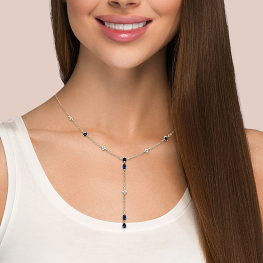 SPECIAL!1.22ct G SI 14K Yellow Gold Diamond & Blue Sapphire Gemstone Pendant Necklace 16+2" EXT Long