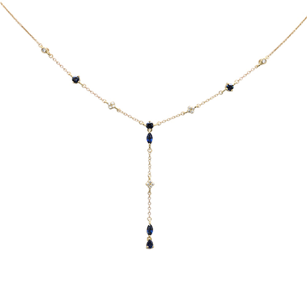 SPECIAL!1.22ct G SI 14K Yellow Gold Diamond & Blue Sapphire Gemstone Pendant Necklace 16+2" EXT Long