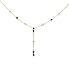 SPECIAL!1.22ct G SI 14K Yellow Gold Diamond & Blue Sapphire Gemstone Pendant Necklace 16+2" EXT Long