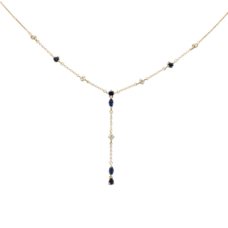 SPECIAL!1.22ct G SI 14K Yellow Gold Diamond & Blue Sapphire Gemstone Pendant Necklace 16+2" EXT Long