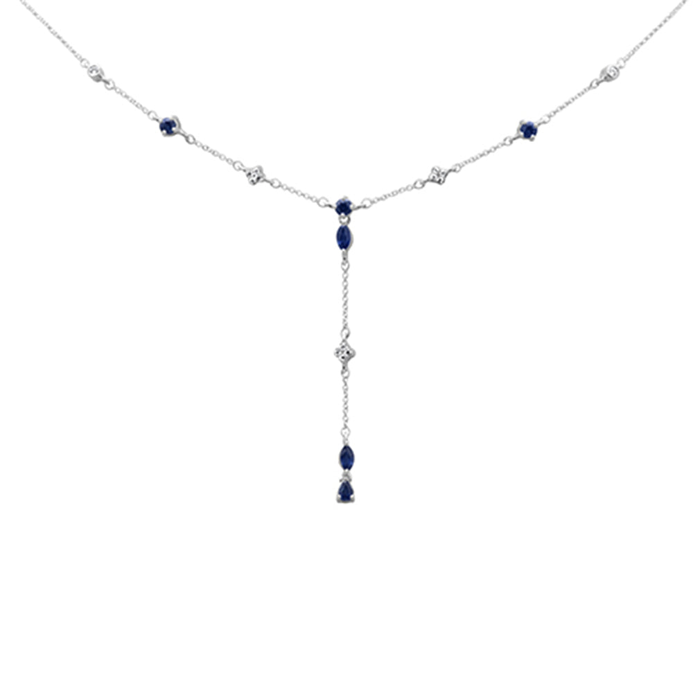 SPECIAL!1.26ct G SI 14K White Gold Diamond & Blue Sapphire Gemstones Drop Pendant Necklace 16+2" Ext Long
