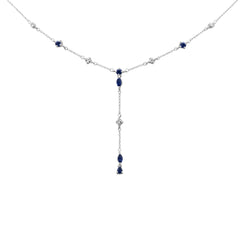 SPECIAL!1.26ct G SI 14K White Gold Diamond & Blue Sapphire Gemstones Drop Pendant Necklace 16+2" Ext Long