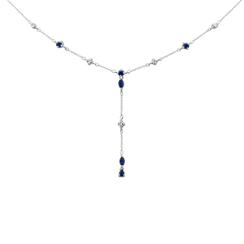 SPECIAL!1.26ct G SI 14K White Gold Diamond & Blue Sapphire Gemstones Drop Pendant Necklace 16+2" Ext Long