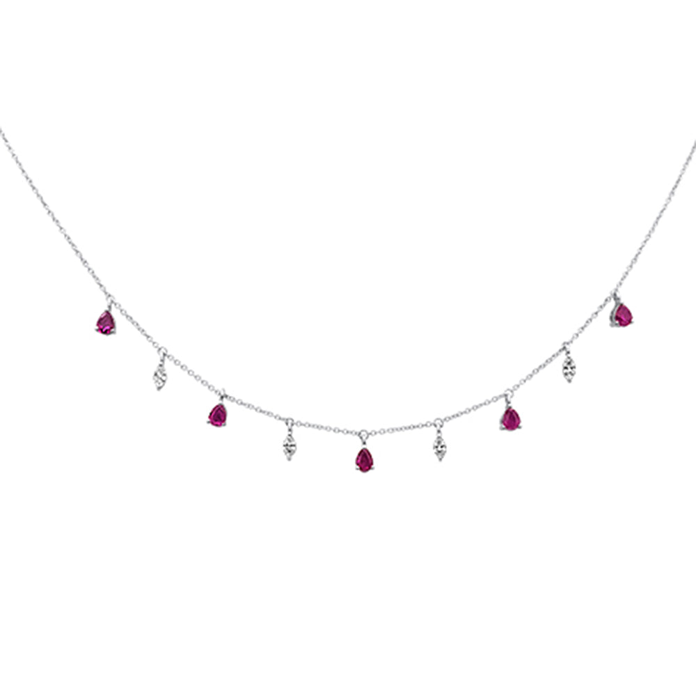 GEMSTONE CLOSEOUT! 1.18ct G SI 14K White Gold Diamond & Ruby Gemstone Pendant Necklace 16+2" EXT Long