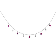GEMSTONE CLOSEOUT! 1.18ct G SI 14K White Gold Diamond & Ruby Gemstone Pendant Necklace 16+2" EXT Long