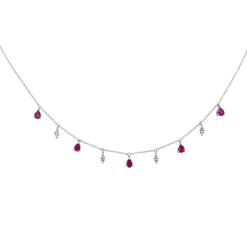 GEMSTONE CLOSEOUT! 1.18ct G SI 14K White Gold Diamond & Ruby Gemstone Pendant Necklace 16+2" EXT Long