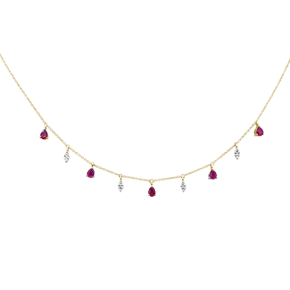 GEMSTONE CLOSEOUT! 1.15ct G SI 14K Yellow Gold Diamond & Ruby Gemstone Pendant Necklace 16+2" EXT Long