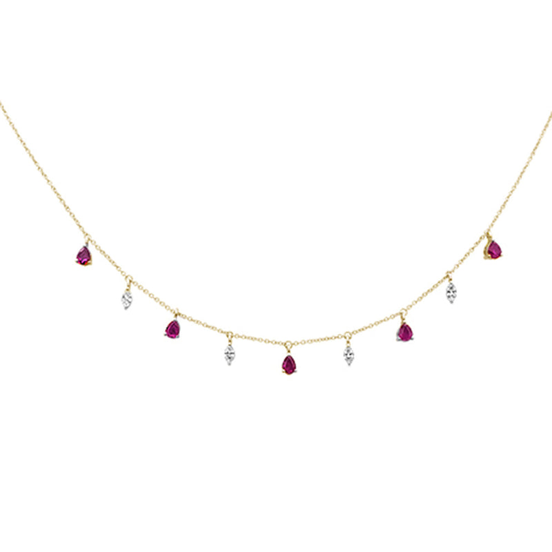 GEMSTONE CLOSEOUT! 1.15ct G SI 14K Yellow Gold Diamond & Ruby Gemstone Pendant Necklace 16+2" EXT Long