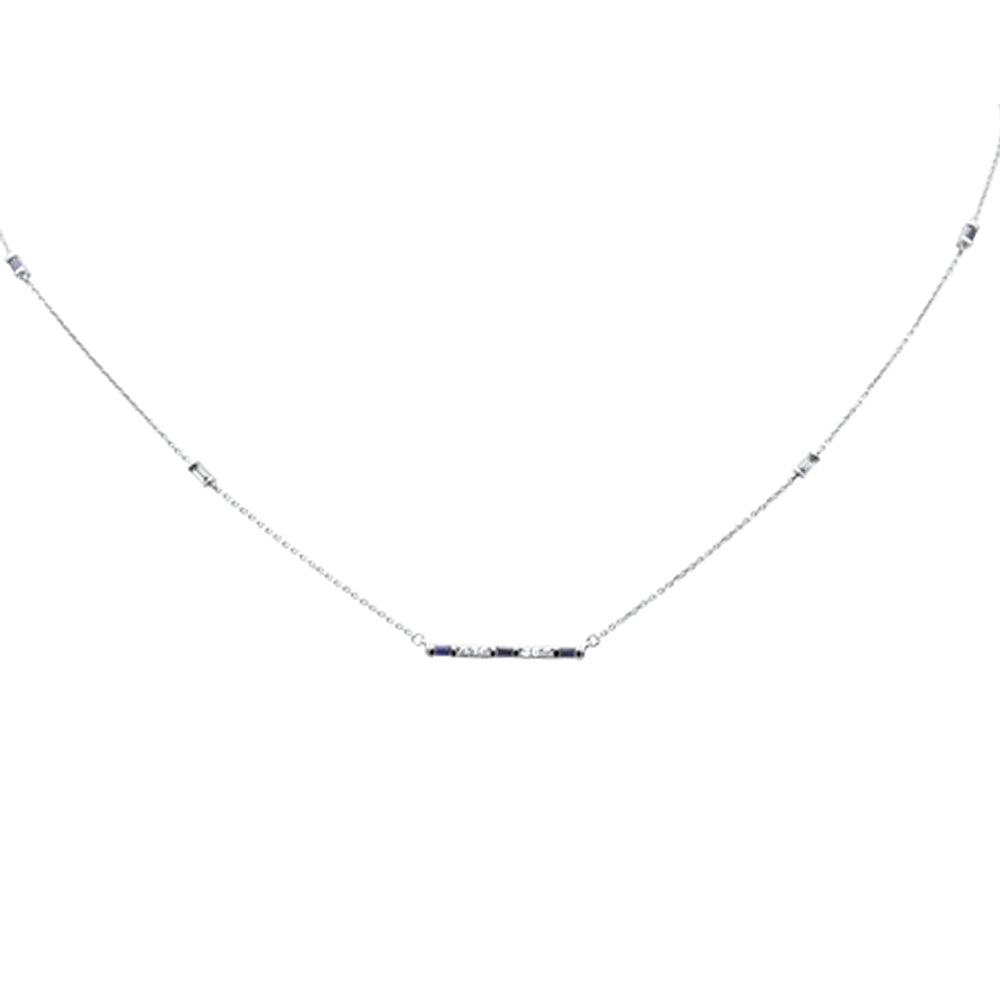 SPECIAL!.51ct G SI 14K White Gold Diamond & Blue Sapphire Gemstone Pendant Necklace 18" Long