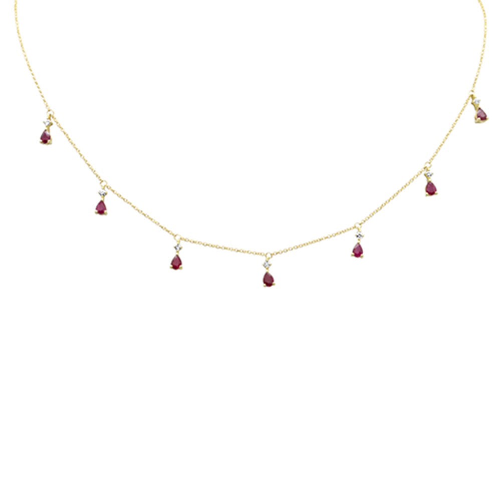 SPECIAL!1.26ct G SI 14K Yellow Gold Diamond & Ruby Gemstones Pendant Necklace 16+2" Ext Long