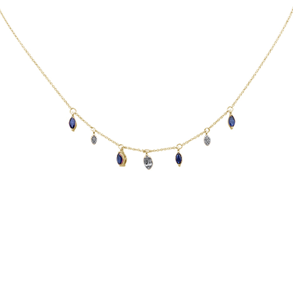 DIAMOND CLOSEOUT!  .92ct G SI 14K Yellow Gold Diamond & Blue Sapphire Gemstone Pendant Necklace 16+2" EXT Long