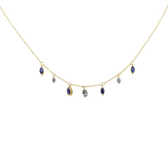 DIAMOND CLOSEOUT!  .92ct G SI 14K Yellow Gold Diamond & Blue Sapphire Gemstone Pendant Necklace 16+2" EXT Long